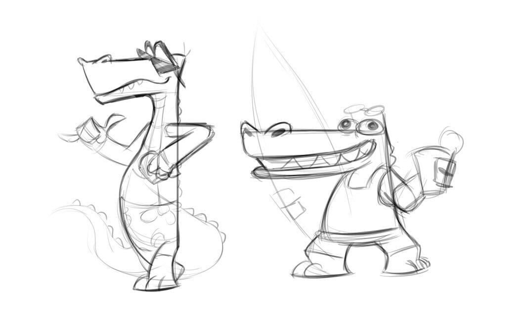 A initial sketch of "Beto" the mascot of Cocodrilo.