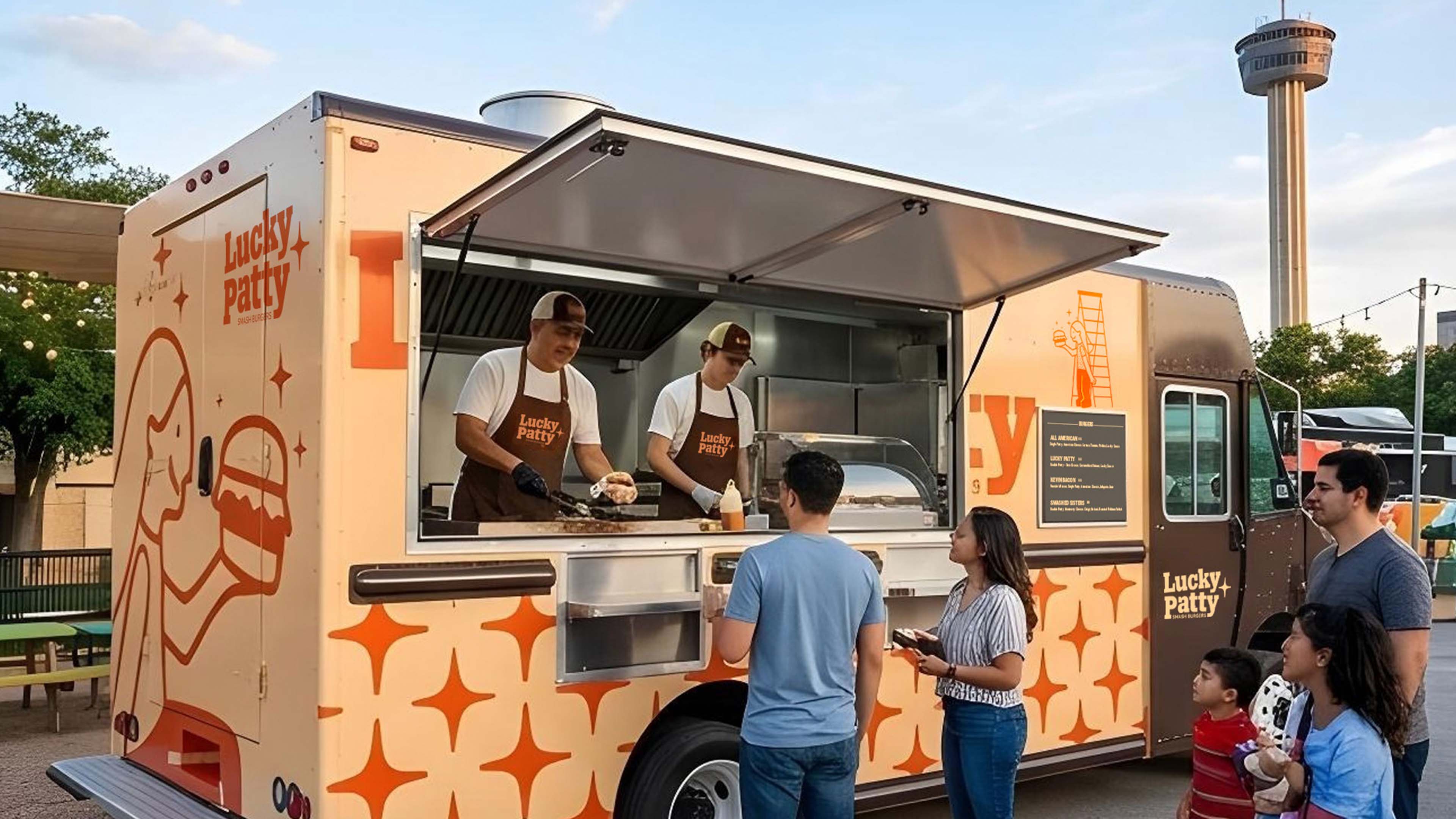 Lucky Patty branded food truck.